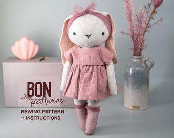 Bunny Rag Doll with Clothes Sewing Pattern, Make Your Own Rabbit Stuffed Animal Toy