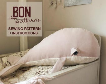 Whale Soft Toy Sewing Pattern, DIY Nautical Nursery Plushie