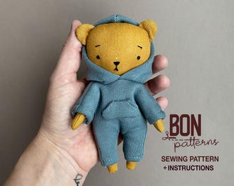 Small Teddy bear sewing Pattern, diy miniature soft toy, mini doll kit