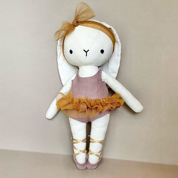 Bunny with Ballerina Outfit - Instant Download Sewing Pattern. DIY soft toy, cuddly rag doll in organic linen or cotton.