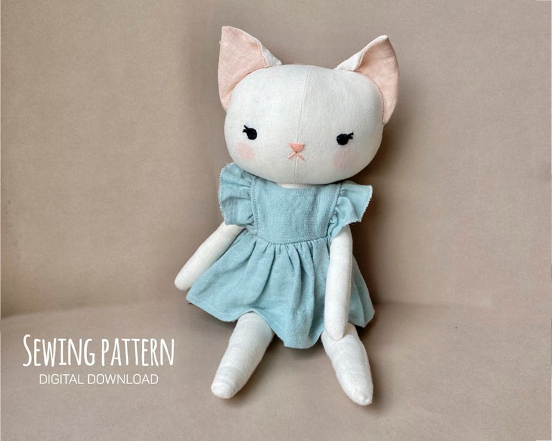 PDF Cat Sewing Pattern & Tutorial  DIY Animal Rag Doll Doll image 0