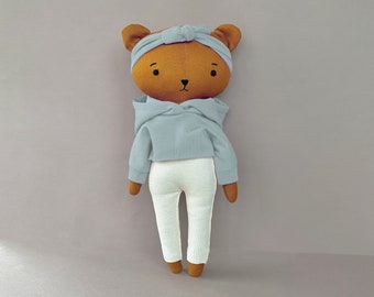 Teddy with hoodie and leggings set - Instant Download Sewing Pattern, DIY soft toy doll in organic linen or cotton.