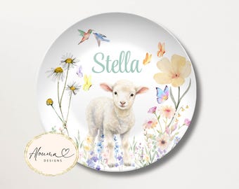 Plato personalizado para niñas: Cordero adorable