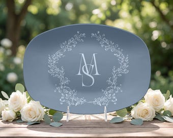 Custom Couples Initials Serving Platter: Floral Monogram Wedding Gift