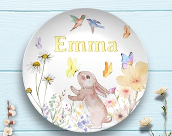 Regalo de Pascua personalizado: plato IRROMPIBLE para niños con nombre personalizado. Regalos para la cesta de Pascua.