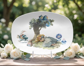 Alice in Wonderland Serving Platter and Plates: Whimsical Dinnerware Collection