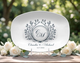Personalized Wedding Platter, Custom Initials Names Date, Bride Groom Keepsake. Rustic Wedding