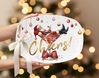 Christmas "Cheers" Platter with funny Santa: Holiday Party Serving Tray