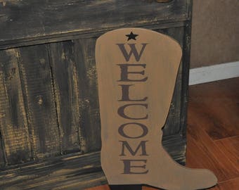 Welcome Cowboy Boot Sign