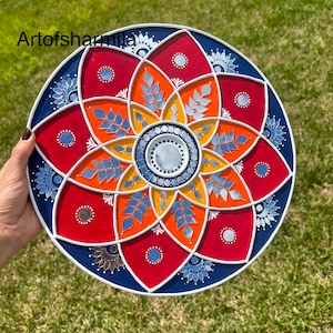 13” Mandala Lippan art, Mud and mirror artwork, flower painting,good vibes,Indian art,handmade,Lippan art, walldecor,home decor,mandala art
