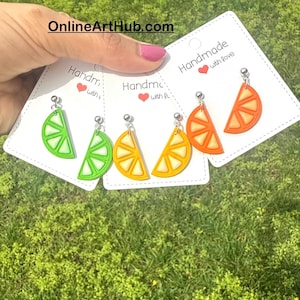 Citrus fruits slice polymer clay Earrings,orange dangles,lemon earrings,lime earrings,lightweight earrings,fruit earrings, summer vibe earri