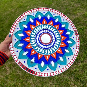 14” Mandala Lippan art on wooden board,Mud and mirror artwork ,good vibes,Indian art,handmade,Lippan art, walldecor,home decor,mandala art