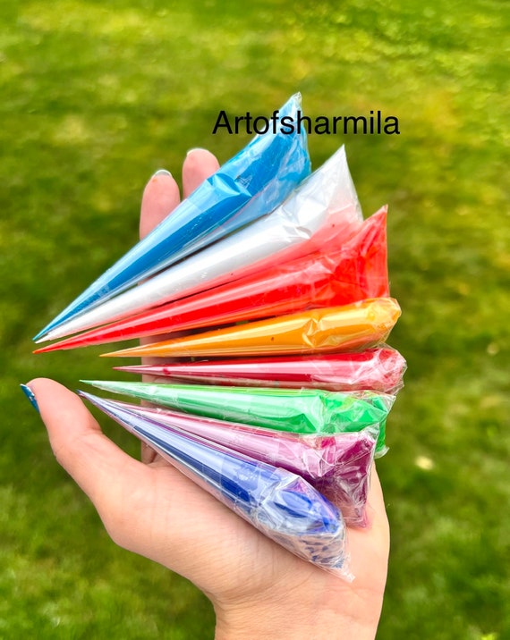 Rainbow colors Acrylic paint filled cones for dot & henna painting, paint filled cones, colorful cones. Vibrant color cones.