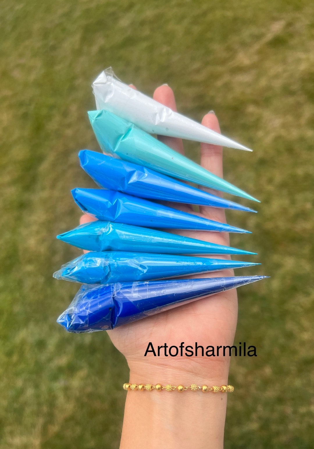 Set of 7 Blue Shades Acrylic Paint Filled Cones for Dot Mandala & Henna ...