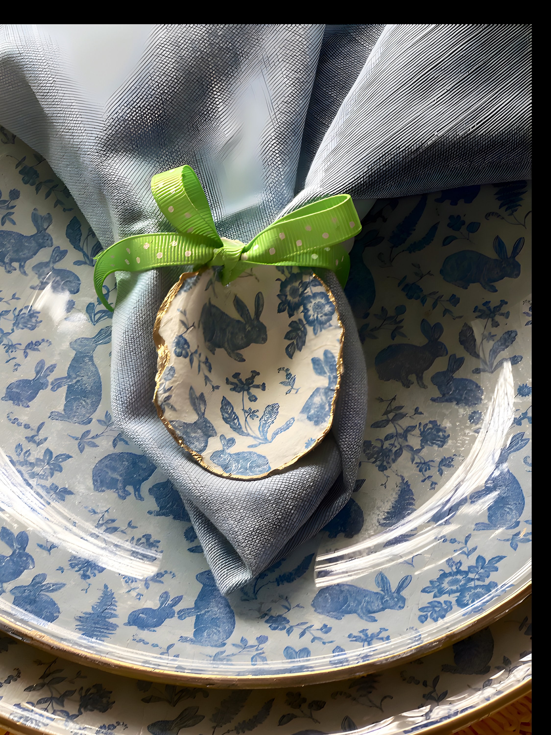 decoupage bunny oyster shell, napkin ring, set of 4