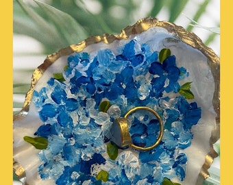 Handpainted oyster shell, trinket, ring dish, hydrangea oyster shell, Mothers Day