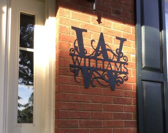 22" wide - LARGE Weatherproof Monogram House Sign, Monogrammed Wreath, Door Monogram, Front Door Wreath, Custom Name Sign, Metal Letters