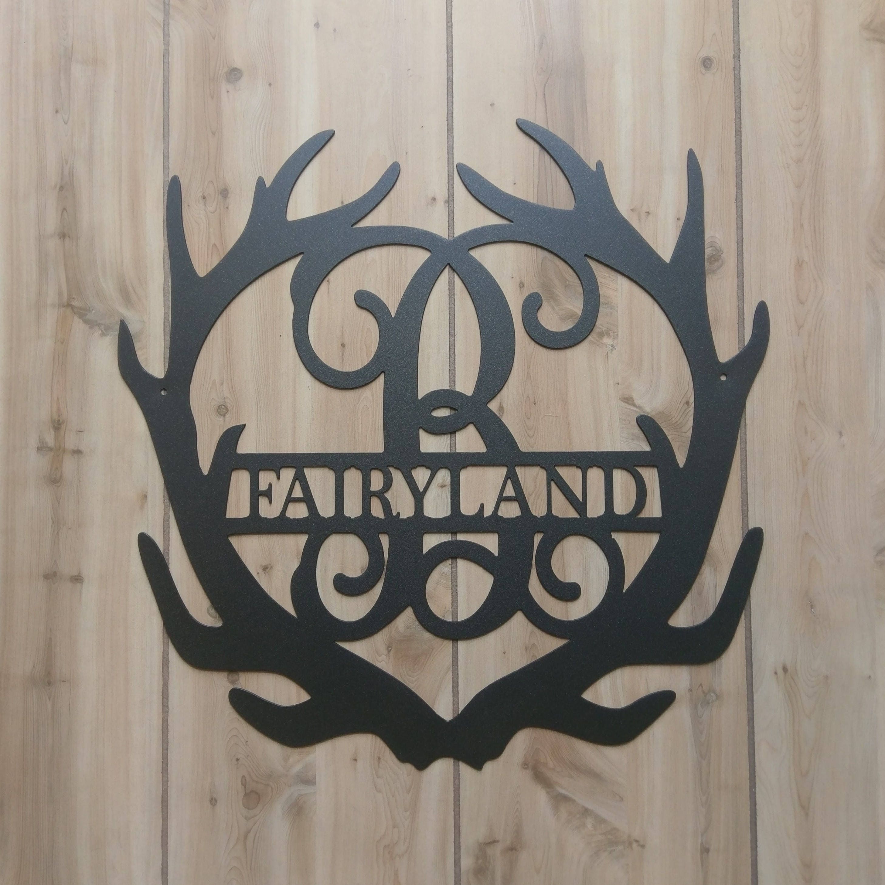 Weatherproof Deer Antler Monogram House Sign Personalized