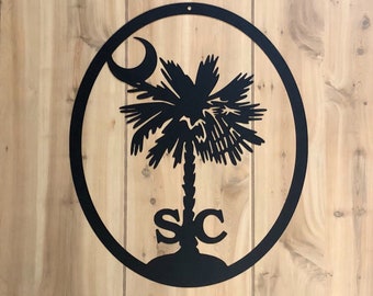 SC Logo SC Wood Sign South Carolina Wood Pallet Sign Wood Sign Palm Tree South Carolina State Outline Rustic Moon Palmetto