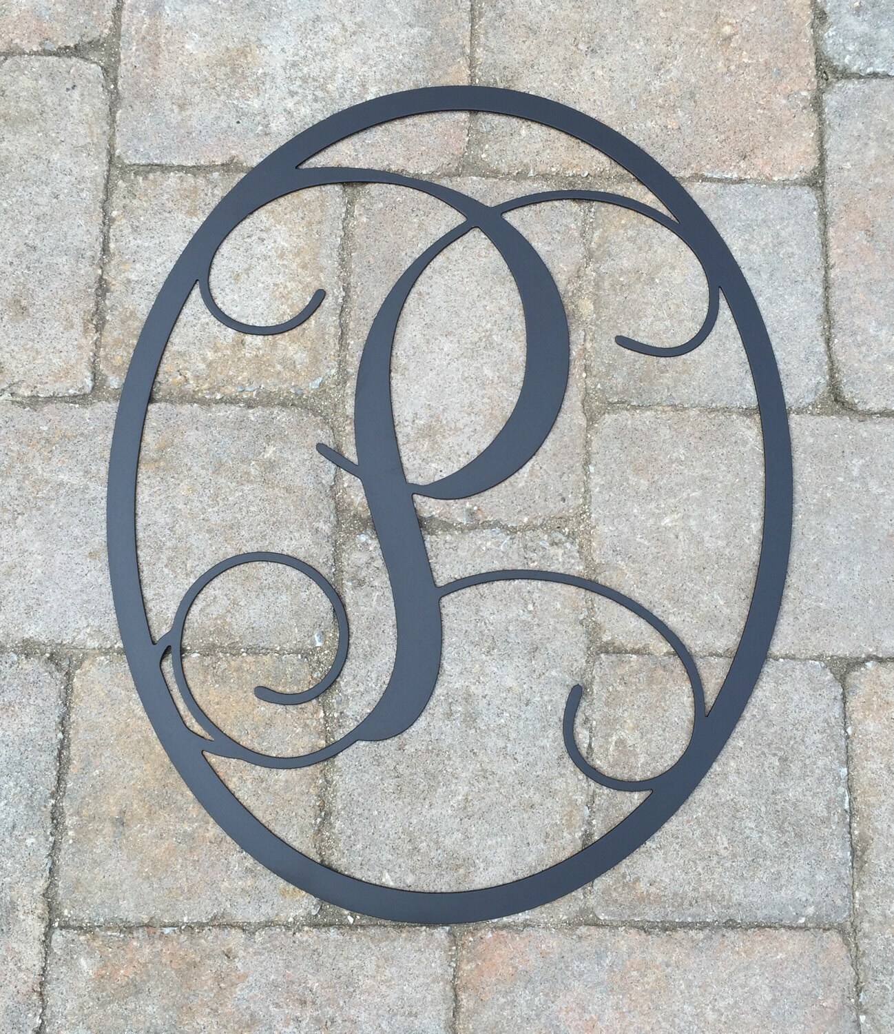 Weatherproof Door Hanger Metal Letter Oval Monogramed Wreath 1