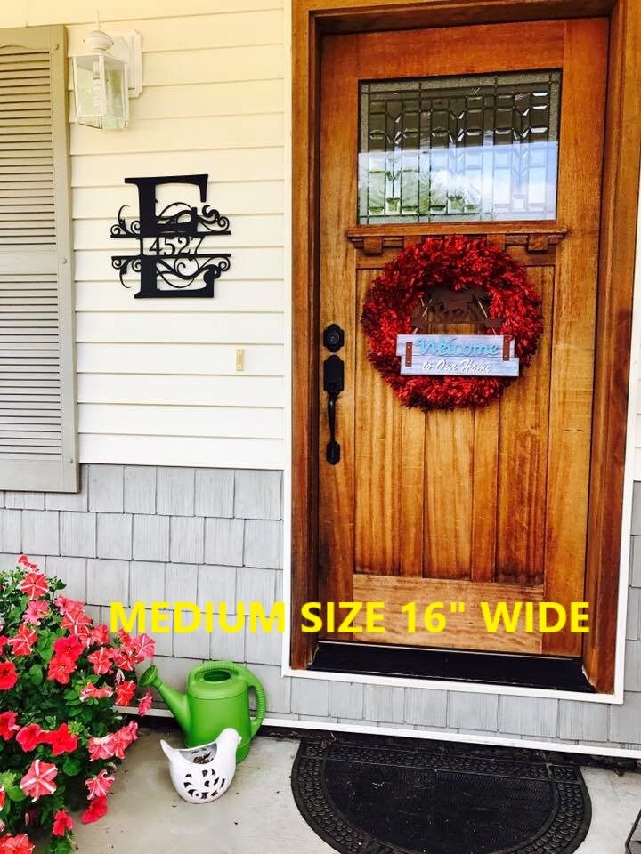 16 Wide Um Weatherproof Monogram House Sign 16 Wide Um Weatherproof Monogram House Sign Monogrammed Wreath Door Front Custom Name Metal Letters