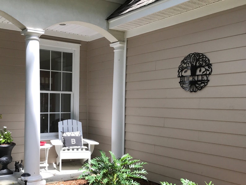 Front Door Wreath Custom Name Sign Monogrammed Wreath Metal Letters Weatherproof Tree of Life Monogram House Sign Door Monogram