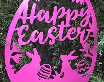 Weatherproof Happy Easter Egg Monogram House Sign, Monogram Wreath, Front Door Wreath