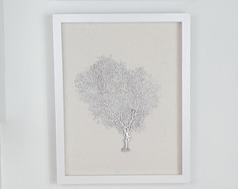 Set of 2 Silver Sea Fan Framed Shadowboxes, Coastal Wall Art