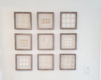 Framed Seashell Shadowbox Set of 9, Coastal Gallery Wall