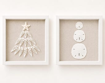 Coastal Christmas Decor, Christmas Gfit For Beach Lover, Seashell Christmas Art, Neutral Coastal Winter Decor