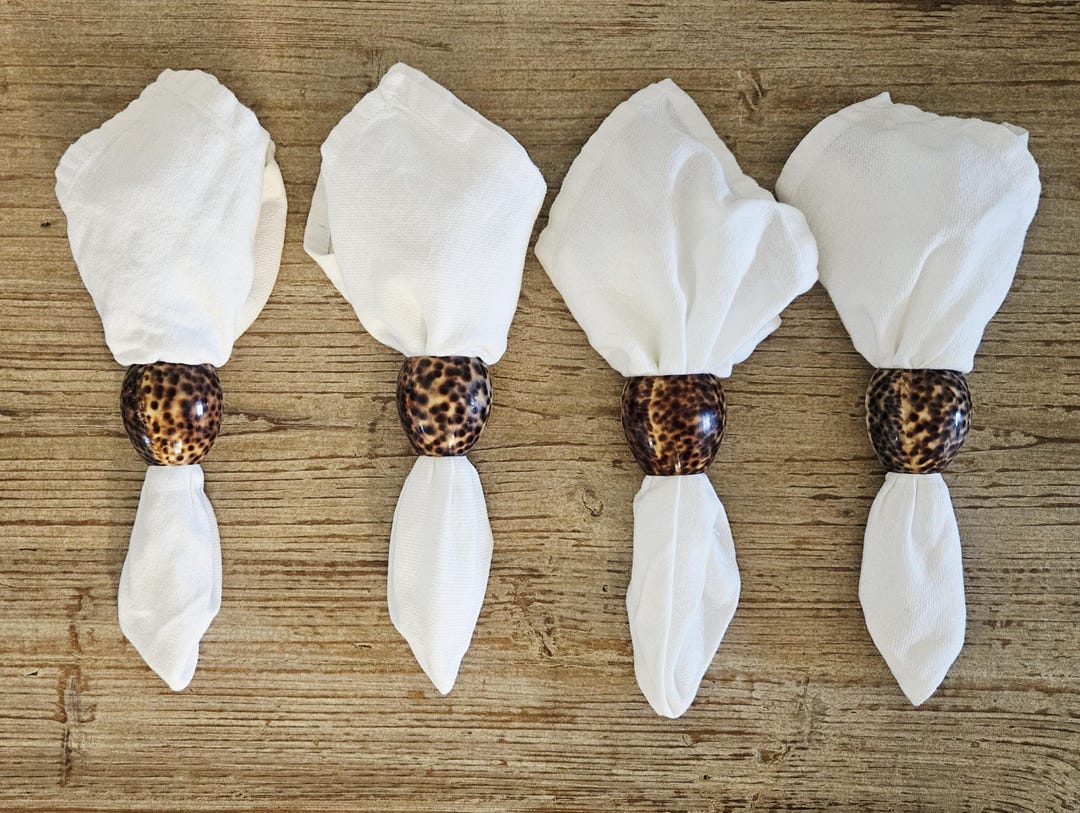 Tiger Cowrie Shell Napkin Rings, Coastal Table Decor, Set of 4 - Etsy