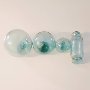 2.5 Japanese Glass Floats w/ Netting, Vintage Fishing Buoys From