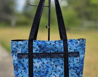 Large Blue Bat Tote Bag, Handmade Tote, Work Bag, Travel Tote, Gift for Her, spooky gift, diaper bag