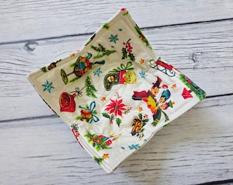 Reversible Christmas Microwave Bowl Cozy: Insulated Cotton Hot Pad