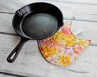 Salvamanteles acolchado con diseño de gato, decoración floral para la cocina, regalo para amantes de los gatos.