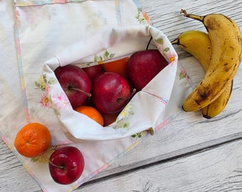 Juego de sábanas recicladas con ribete arcoíris: bolsas reutilizables para verduras sin residuos