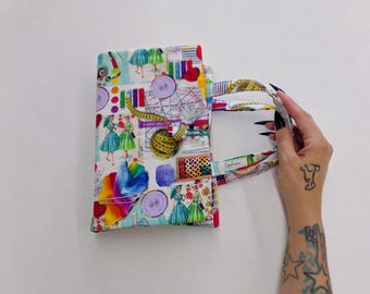 Sewing Book Cover, Reusable Fabric Book Sleeve with Handles, Quilter Gift, Crafter Gift, Planner Cover, Handmade Michigan