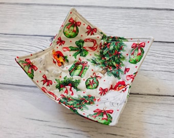 Vintage Christmas Microwave Bowl Cozy: Insulated Cotton Hot Pad