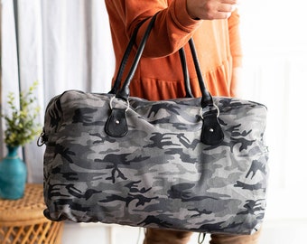 Black Camo Travel Bag, Large Travel Bag, Overnight Bag, Weekend Bag, Monogrammed Travel Bag, Personalized Travel Bag, Gift