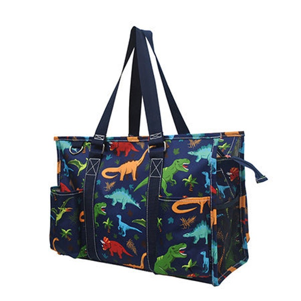 Dino World Caddy Organizer Tote, Dinosaur Tote Bag, Monogrammed Tote Bag, Personalized Tote Bag, Dino Tote, Boy's Tote Bag