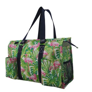 Tropical Flamingo Zippered Caddy, Utility Tote, All Purpose Tote, Work Tote, School Tote, Monogrammed Tote, Personalized Tote, Gift