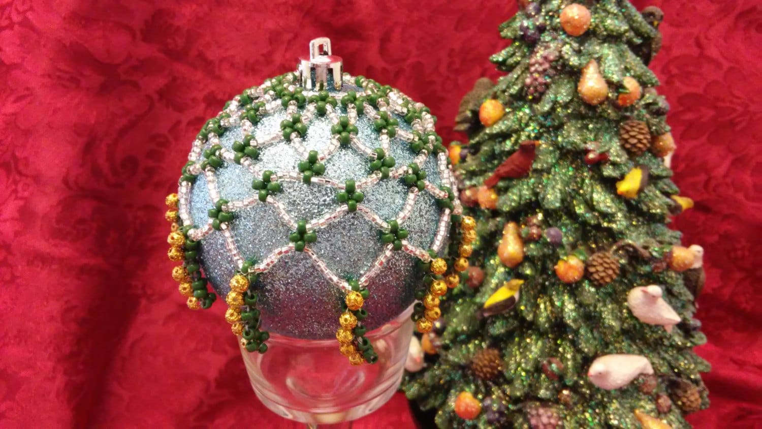 Decorative Christmas Beaded Ornament Cover Ornament Drape