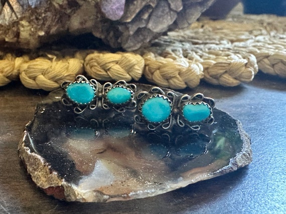 Vintage Navajo Sterling Silver and Turquoise Post… - image 1