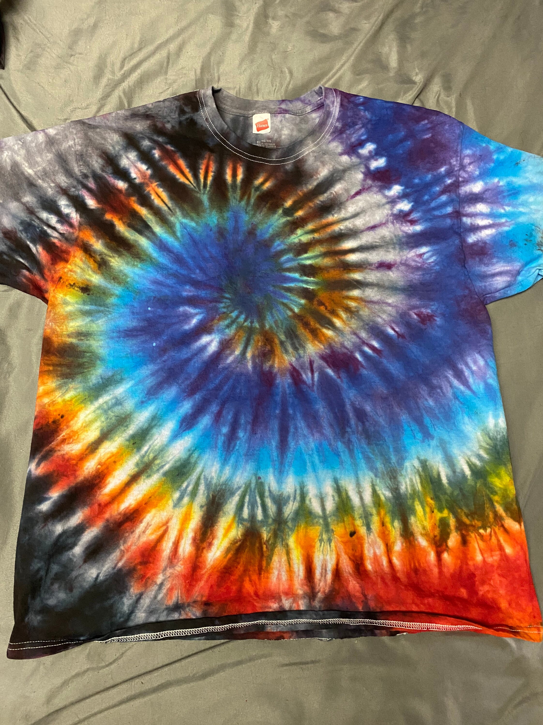 Rainbow tie dye t shirt with dark colors xl Etsy