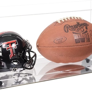 Better Display Cases Acrylic Display Case for Full Size Football and Mini Helmet Risers and Mirror Base 19.25&quot; x 8.25&quot; x 8&quot; (A103/B47)