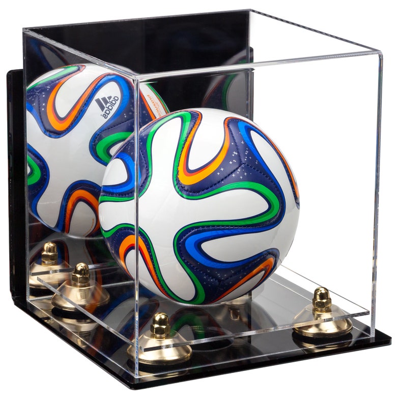 Acrylic Mini - Miniature (not Full Size) Soccer Ball Display Case with Mirror, Wall Mount, Risers and Clear Base (A015-CB)