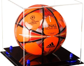 Acrylic Soccer Ball Display Case with Risers and Black Base (B02)