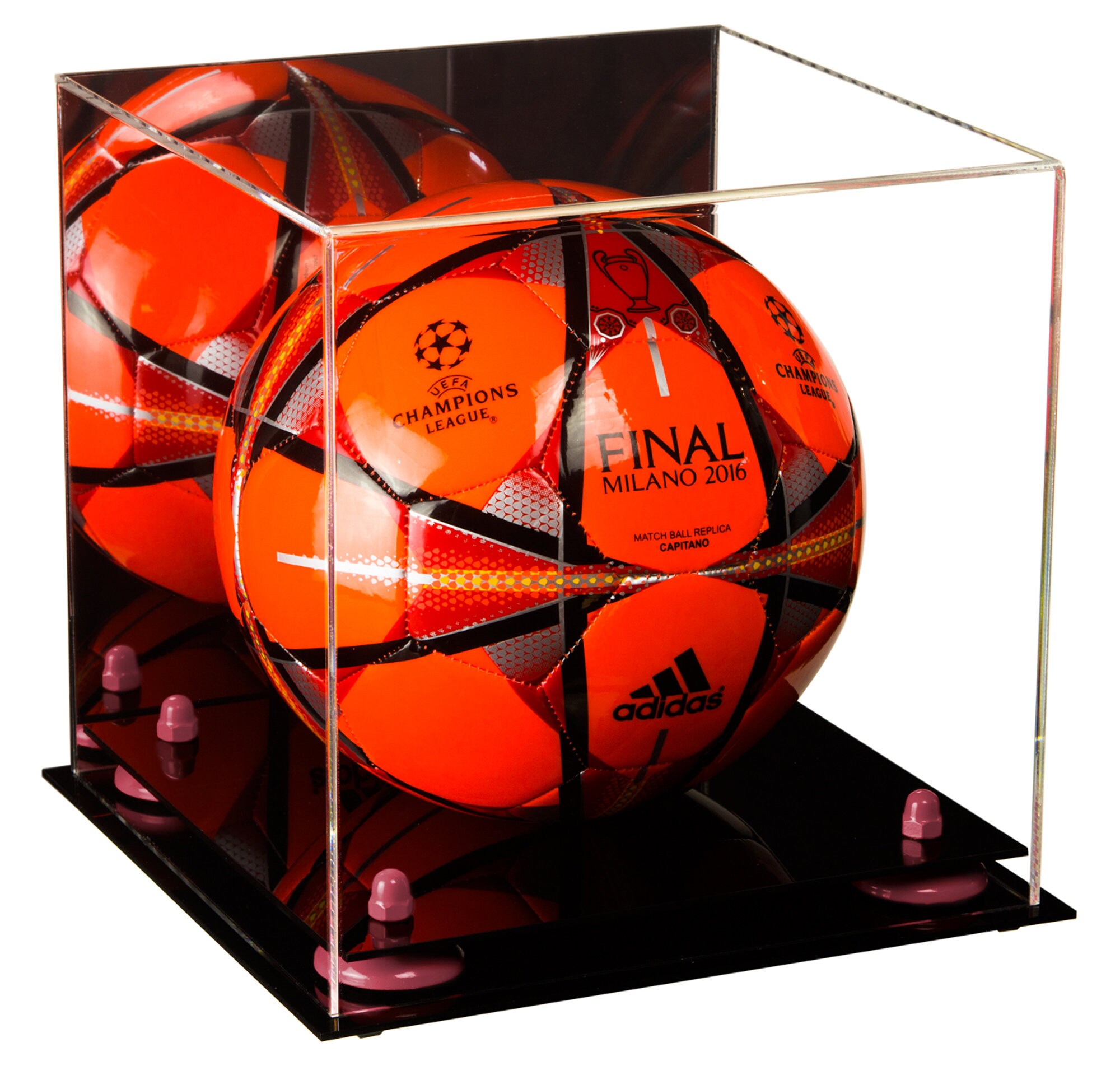 Vitrine de ballon de football en acrylique avec miroir, contremarches et  base noire B02 -  France