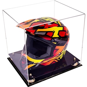 Clear Acrylic Motorcycle Motocross or Nascar Racing Helmet Display Case with Risers and Black Base (V61)