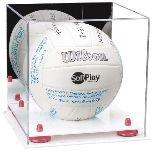 Acrylic Volleyball Display Case with Mirror, Risers and shops White Base (A027-WB)